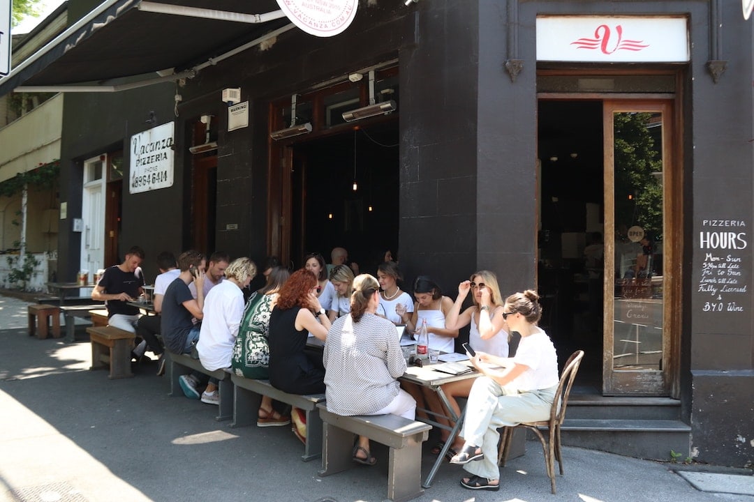 Sitting outside the Pizza restaurant in Surry Hills