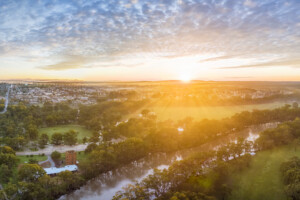 Morning sun rising over the town of Narrandera.